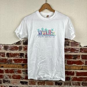 Vintage South Beach Shirt Sz Small White Short Sleeve Embroidered Florida Travel